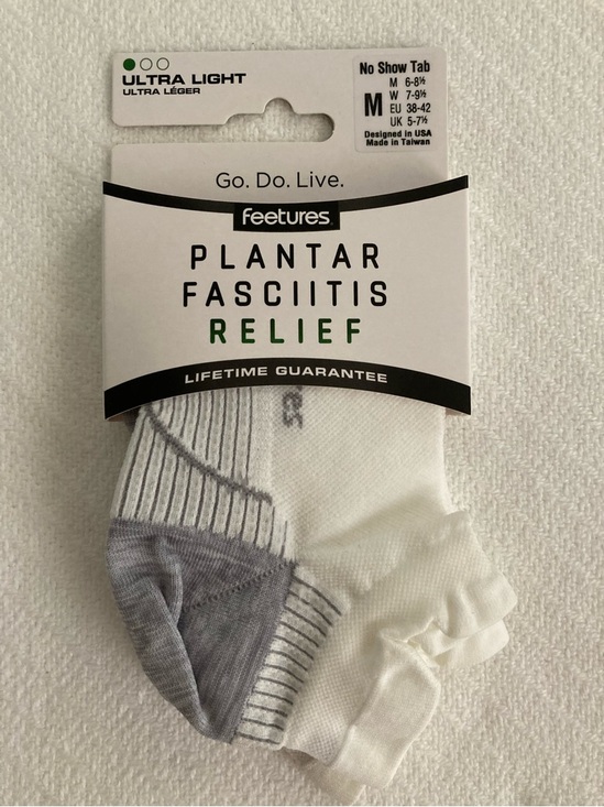 Feetures Other - Plantar Fasciitis Relief No-Show Socks - White/Grey, Medium, Unisex